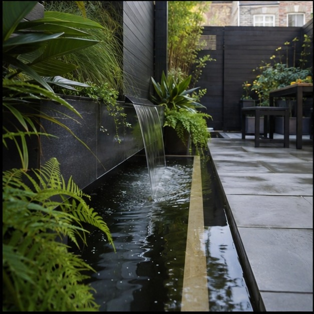 Water rill running through a garden