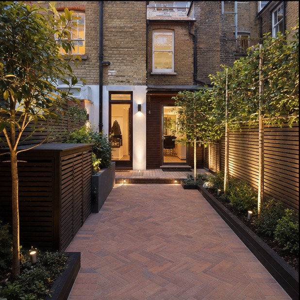 Completed garden with planting and paving