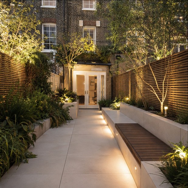 Landscaped garden beside a house