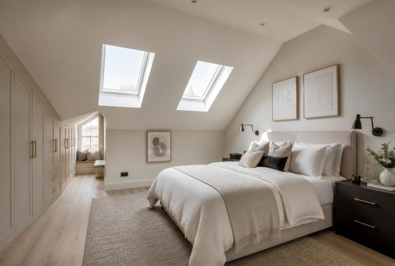Completed loft conversion beneath a pitched roof