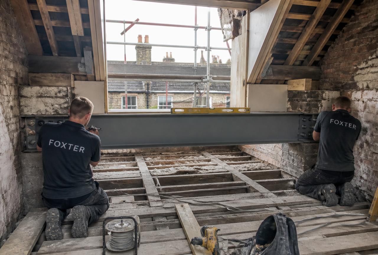 Roof structure and new steelwork in a loft