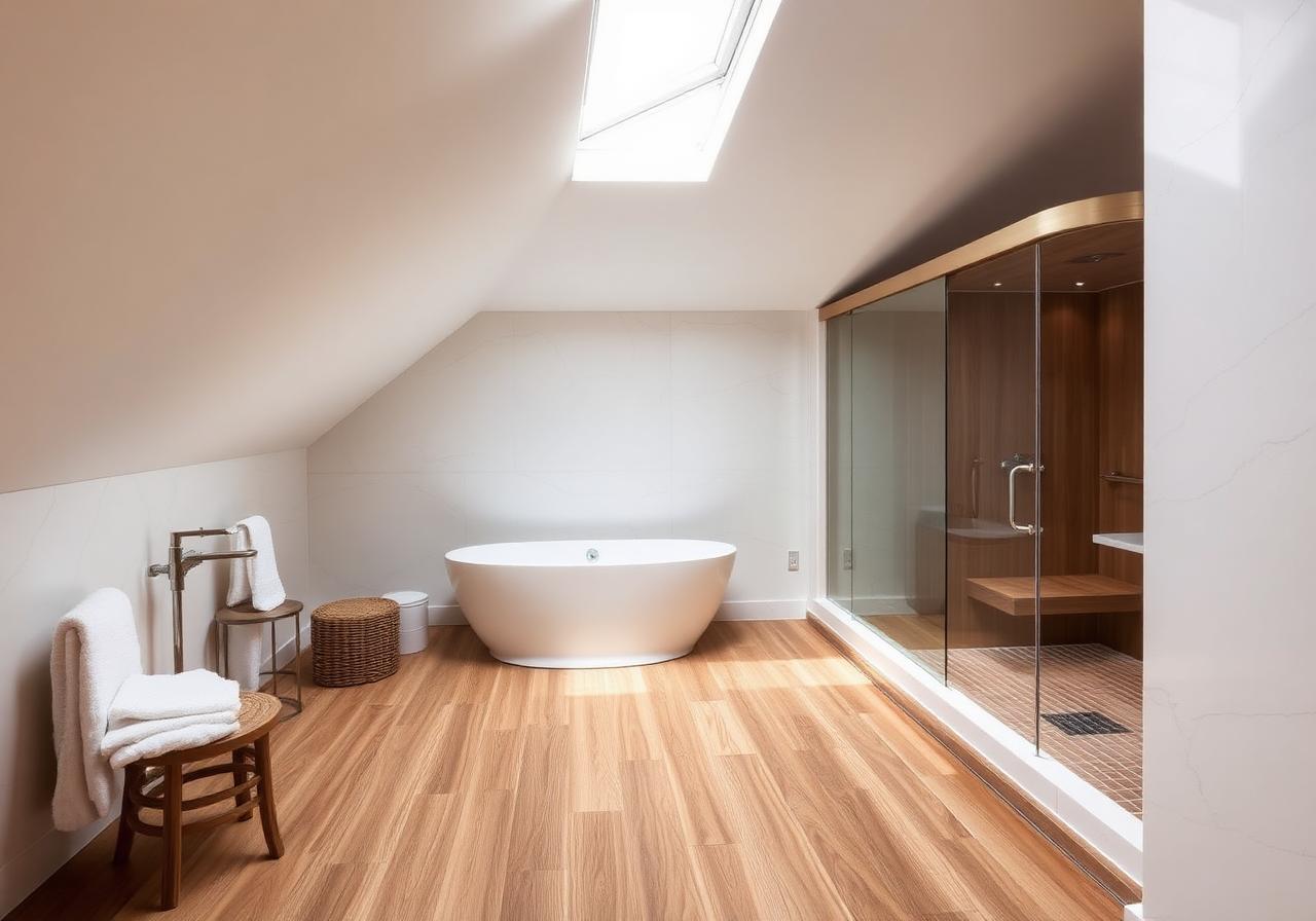 Freestanding bath beside a window
