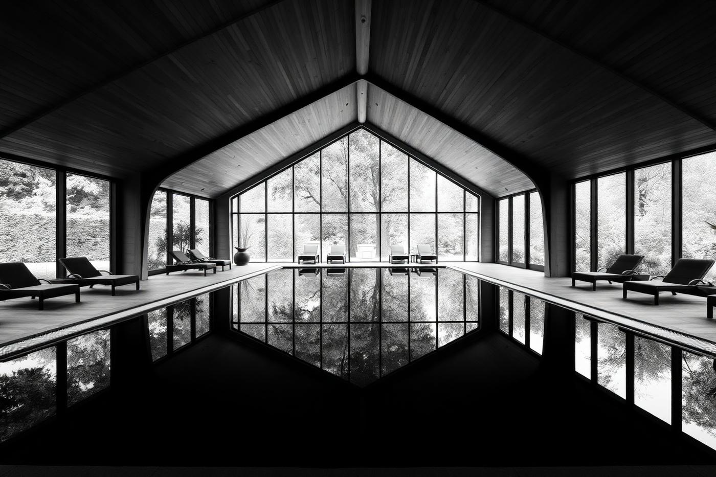 Pool hall with full-height glazing