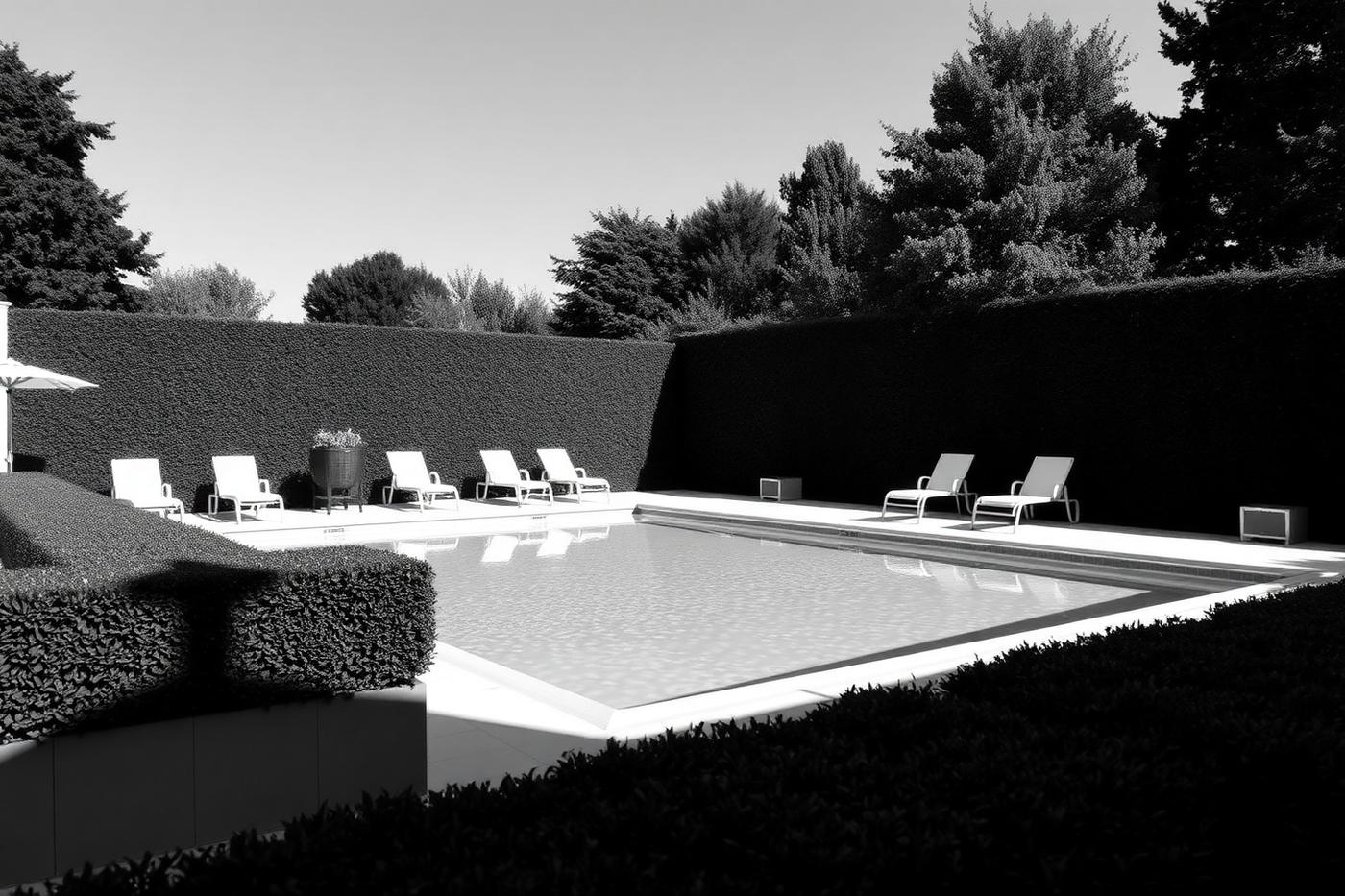 Outdoor swimming pool with a stone terrace