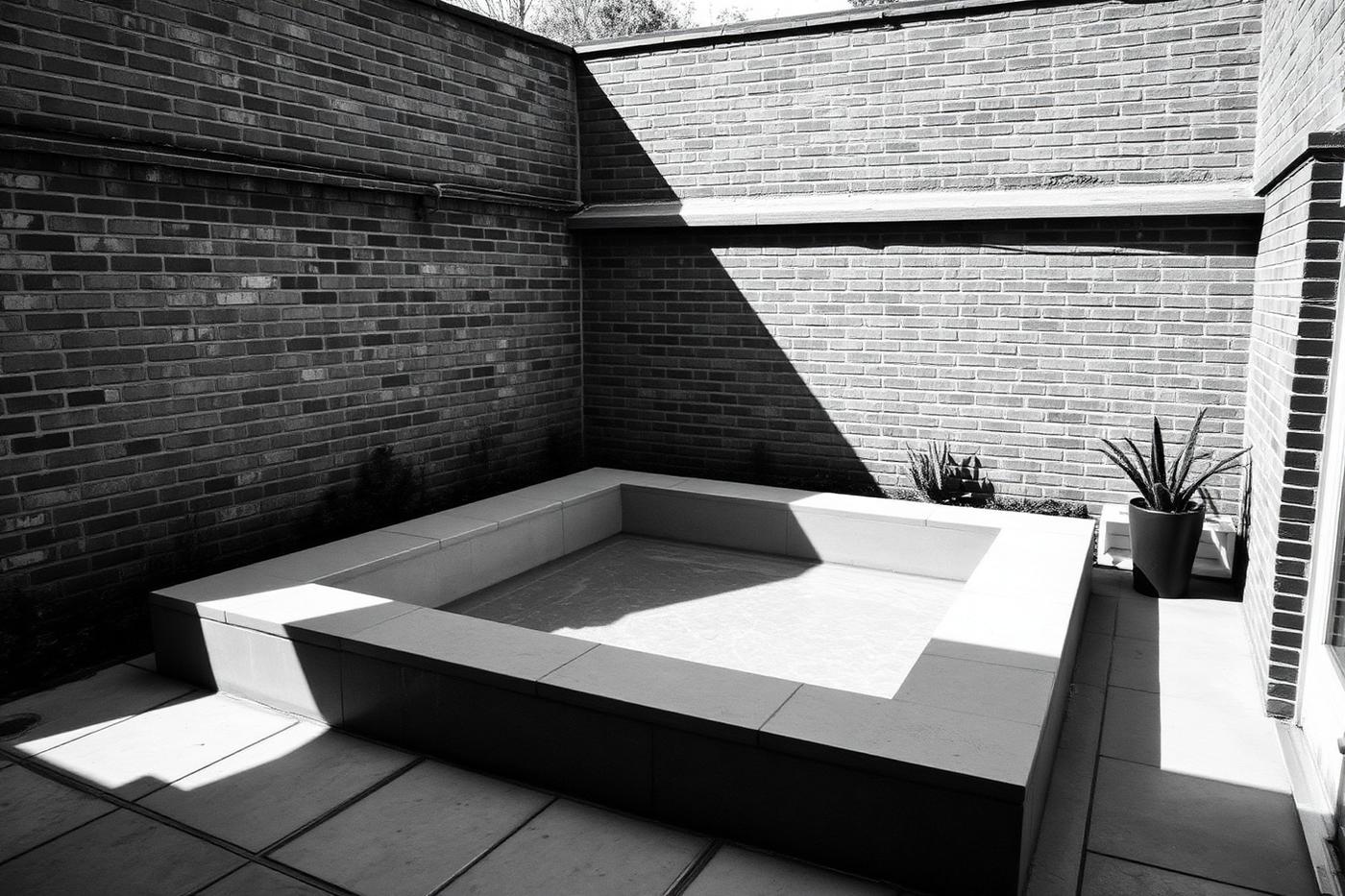 Courtyard plunge pool with brick walls